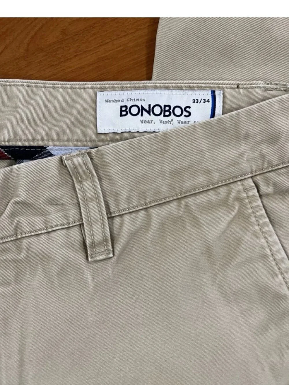 Bonobos Stretch Chino Pants Men's 33x34 Khaki Tan Straight Fit Business Casual